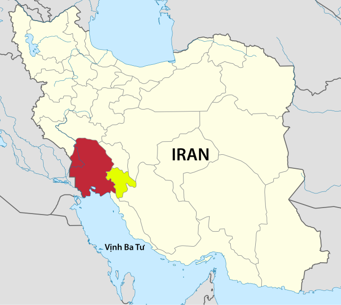 Vị trí tỉnh Khuzestan (đỏ) và Kohgiluyeh và Boyer-Ahmad (vàng). Đồ họa: Wikimedia