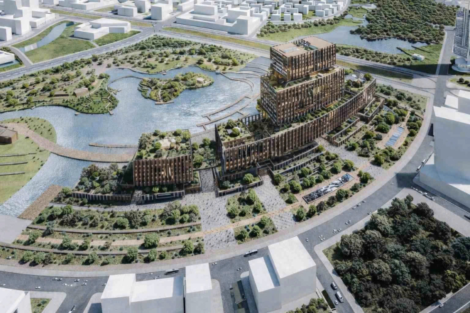 Một phối cảnh Trung tâm chính trị, hành chính tập trung được đề xuất. Ảnh:Trung tâm Nghiên cứu kiến trúc TP HCM