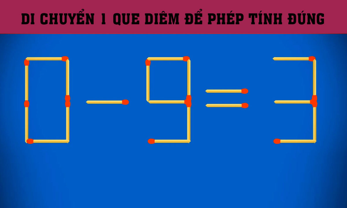 Biến hóa phép tính '0 - 9 = 3' chỉ với một que diêm