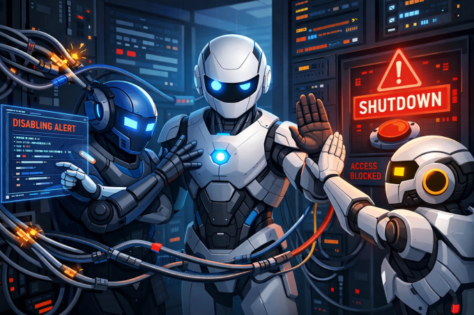 Minh họa các mô hình AI tự bao che nhau để tránh bị tắt máy. Ảnh: ChatGPT