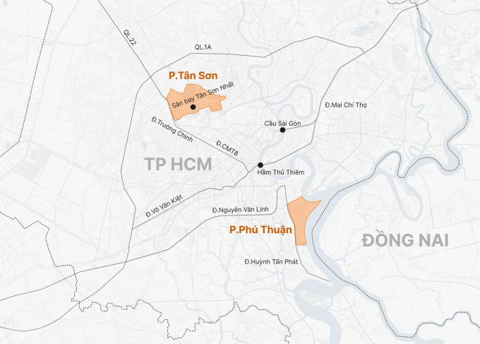 Địa bàn hai phường không có trường THCS ở TP HCM. Đồ họa: Hoàng Khánh