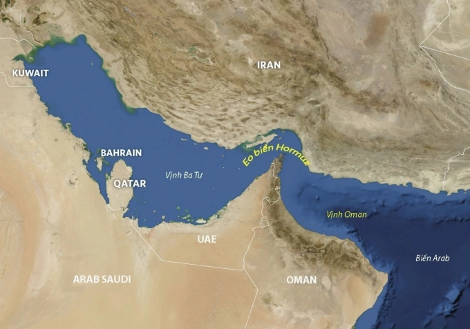 Vị trí eo biển Hormuz và các quốc gia xung quanh. Đồ họa: NASA