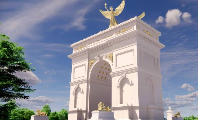 Điểm nhấn của công trình là tượng vàng Nữ thần Tự do đặt trên đỉnh. Ảnh: CFA