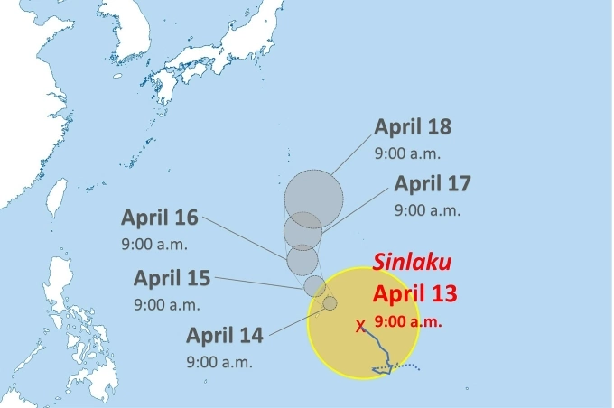 Đường đi dự kiến của siêu bão Sinloka. Đồ họa: Yomiuri