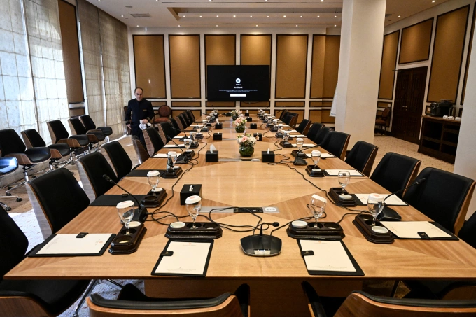 Quang cảnh phòng họp phái đoàn Mỹ - Iran đàm phán tuần trước ở khách sạn Serena, thủ đô Islamabad, Pakistan ngày 15/4. Ảnh: AFP