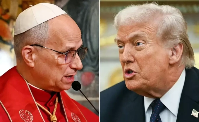 Tổng thống Mỹ Donald Trump (phải) và Giáo hoàng Leo XIV. Ảnh:AP