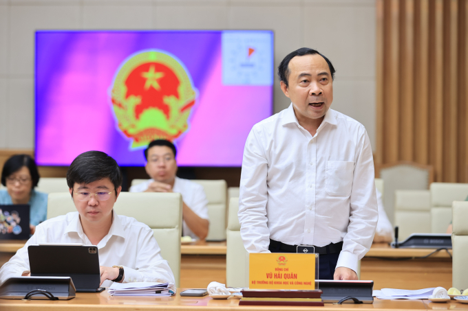 Bộ trưởng Bộ Khoa học và Công nghệ Vũ Hải Quân tại cuộc làm việc với Thủ tướng ngày 22/4. Ảnh: Nhật Bắc