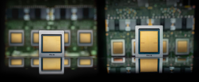 Hai mẫu chip TPU 8t (trái) và TPU 8i. Ảnh: Google
