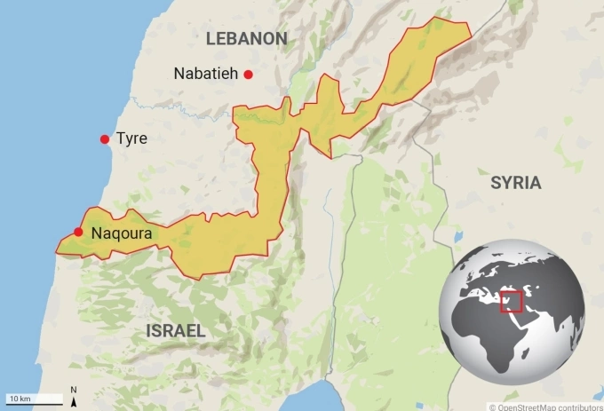 Vị trí ranh giới vàng Israel muốn thiết lập ở Lebanon. Đồ họa: Irish Times