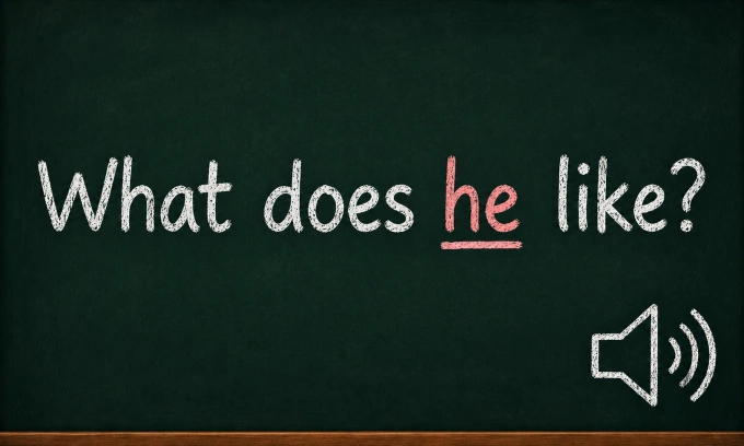 Từ he trong What does he like? phát âm thế nào