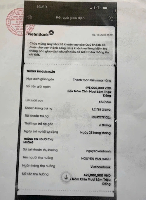 Thông tin chuyển nhầm tiền cho Hạnh. Ảnh: Thái Hà