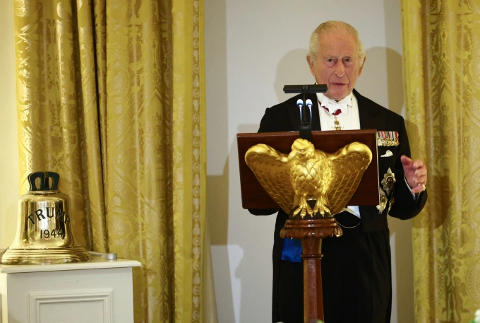 Vua Charles III tại quốc yến ở Phòng Đông của Nhà Trắng ngày 28/4. Ảnh: AFP
