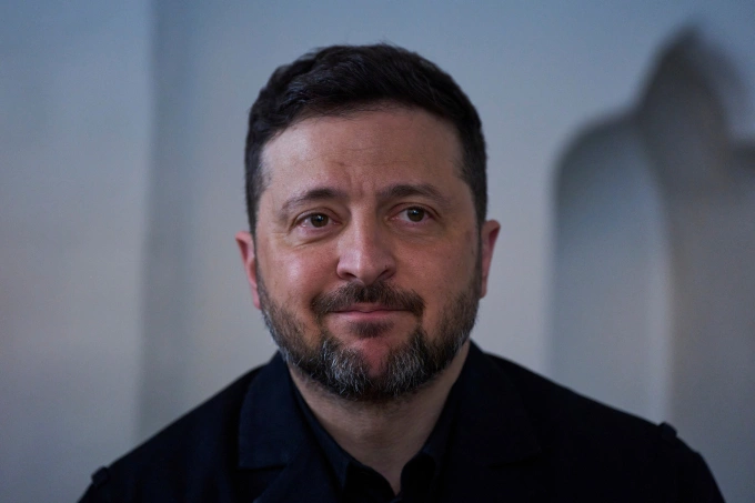 Tổng thống Ukraine Volodymyr Zelensky tại cuộc gặp Thủ tướng Hà Lan Rob Jetten ở Middelburg ngày 16/4. Ảnh: AP