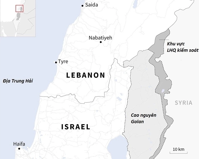Vị trí Israel, Lebanon. Đồ họa: AFP