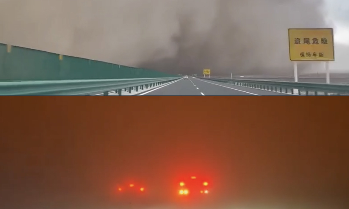 Bão cát bất ngờ ập đến, biến đường cao tốc thành "màn đêm" giữa ban ngày