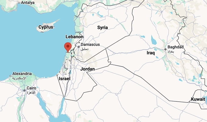 Vị trí thị trấn Shomera (màu đỏ), giáp biên giới Israel - Lebanon. Đồ họa: Google Maps