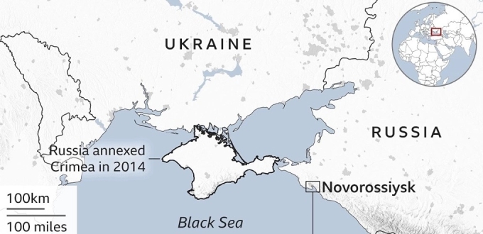 Vị trí cảng Novorossiysk của Nga. Đồ họa: BBC