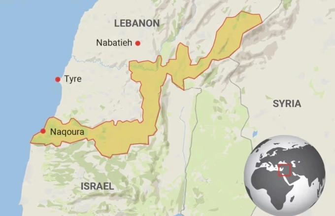 Vị trí Israel, Lebanon và khu vực Đường Vàng. Đồ họa: Irish Times