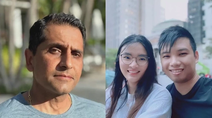 Nhà làm phim Reeyaz Habib (trái) và vợ chồng Tran, Nguyen. Ảnh: Global News