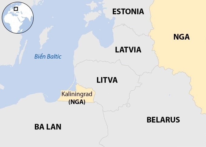 Vị trí ba nước Baltic và Nga. Đồ họa: BBC