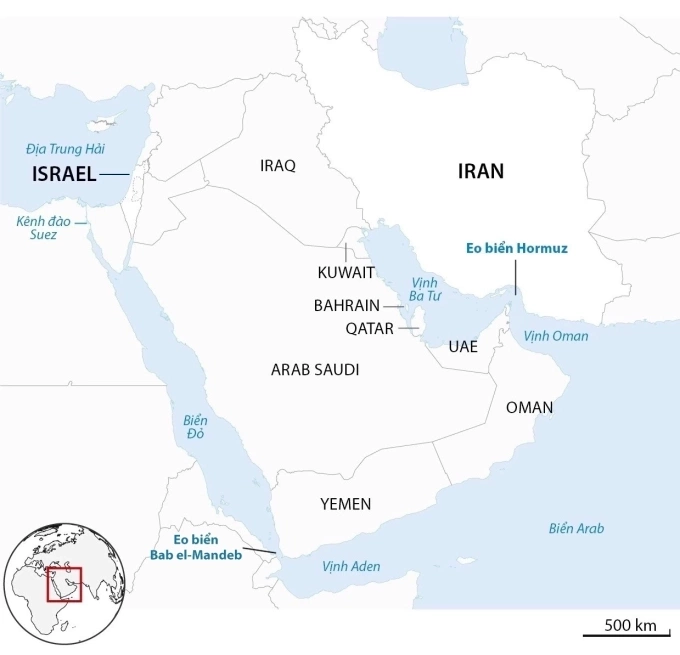 Vị trí eo biển eo biển Hormuz. Đồ họa: Guardian
