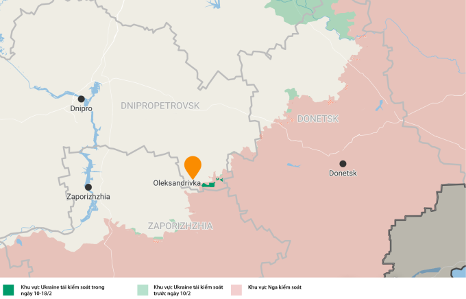 Cục diện chiến sự gần khu dân cư Oleksandrivka tính đến cuối tháng 2. Đồ họa: Euromaidan Press