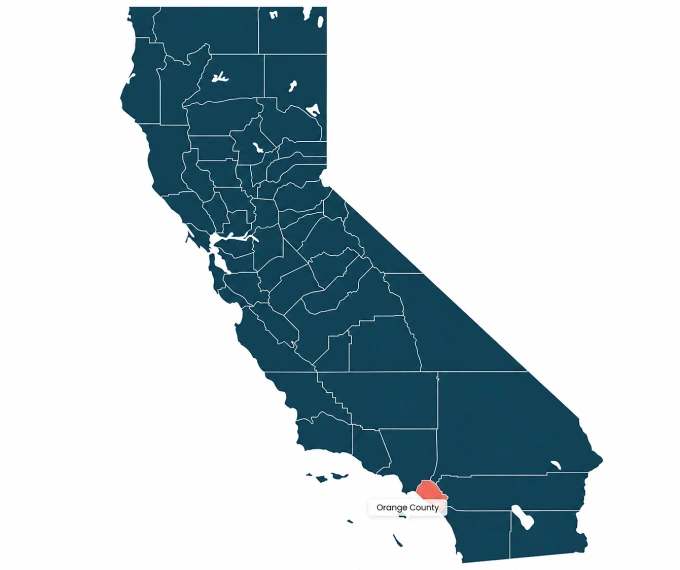 Vị trí quận Cam ở bang California. Đồ họa: OCM