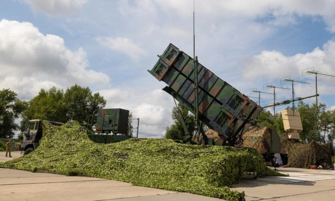 Bệ phóng Patriot được Ukraine trưng bày hồi tháng 8/2024. Ảnh: Unian