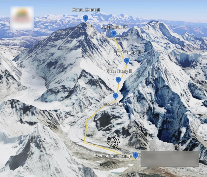 Vị trí các trại trên đường lên đỉnh Everest. Đồ họa: GAT