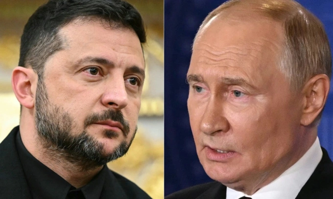 Tổng thống Ukraine Volodymyr Zelensky (trái) và Tổng thống Nga Vladimir Putin. Ảnh: AFP