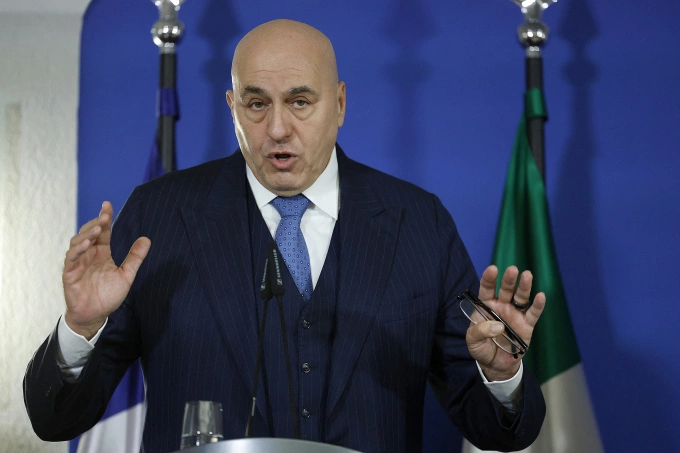 Bộ trưởng Quốc phòng Italy Guido Crosetto tại cuộc họp báo ở Berlin, Đức tháng 11/2025. Ảnh: AFP