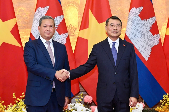 Thủ tướng Lê Minh Hưng và Thủ tướng Campuchia Hun Manet. Ảnh: Giang Huy