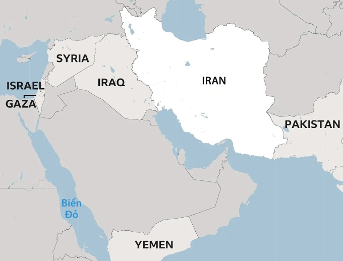 Vị trí Iran và Israel. Đồ họa: BBC