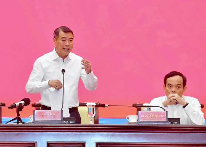 Thủ tướng Lê Minh Hưng phát biểu tại buổi làm việc với Ban thường vụ Thành uỷ TP HCM, sáng 13/6. Ảnh: Thanh Tùng
