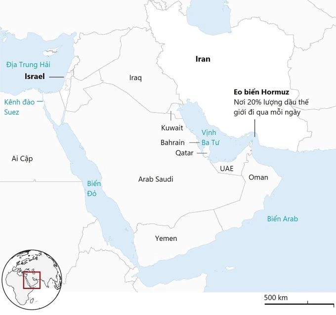 Vị trí eo biển Hormuz. Đồ họa: Guardian