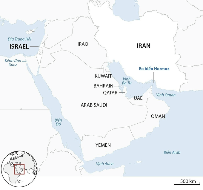 Vị trí eo biển Hormuz. Đồ họa: Guardian