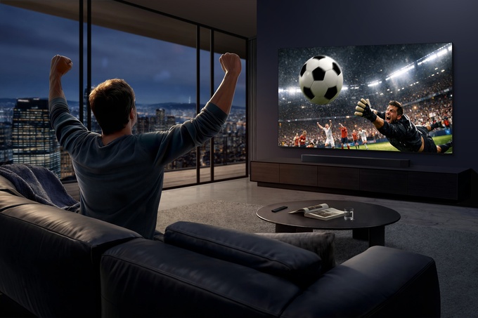 Người dùng trải nghiệm xem bóng đá trên TV mới. Ảnh: Samsung