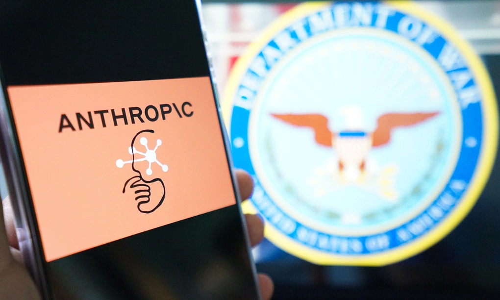 The Anthropic logo displays on the smartphone screen. Photo: Bao Lam