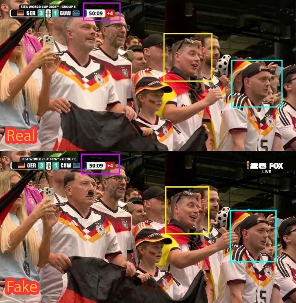 Photo of German fan with Hitler's face has been confirmed to be fake. Photo: Instagram/beanexplains