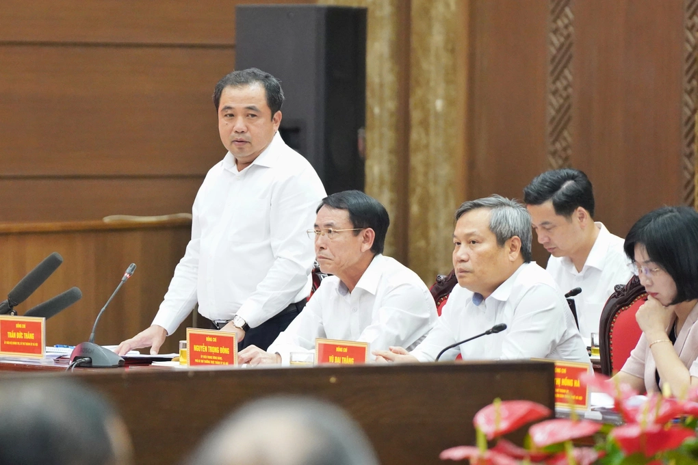 Secretary of Hanoi Tran Duc Thang at the working session. Photo: Luu Quy