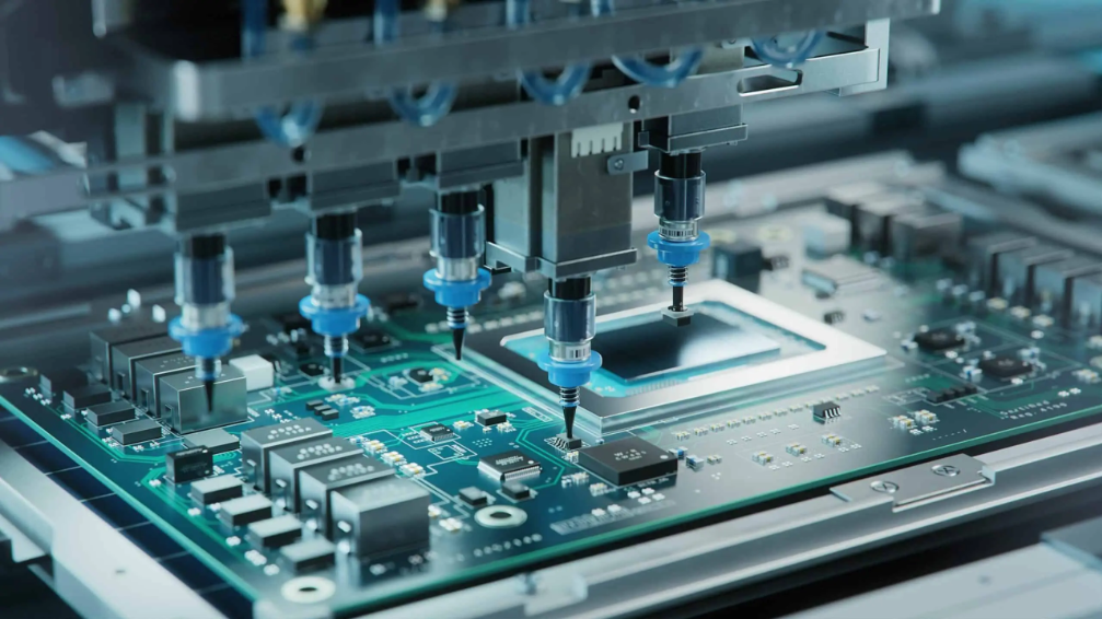 Robot is installing components on a PCB board. Photo: EMS Technologies