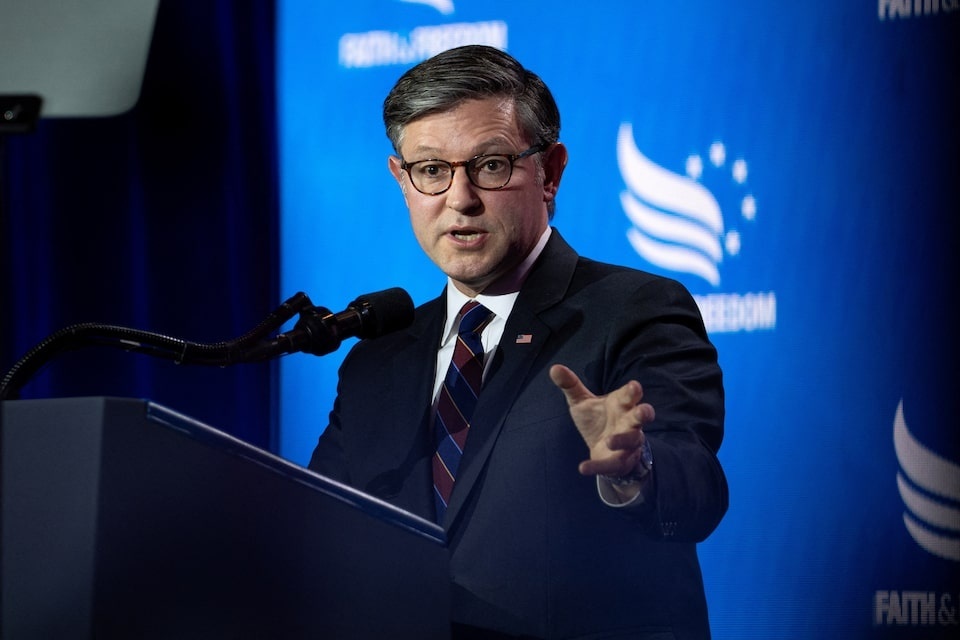 Chủ tịch Hạ viện Mỹ Mike Johnson phát biểu tại Washington D.C. ngày 26/6. Ảnh: Reuters