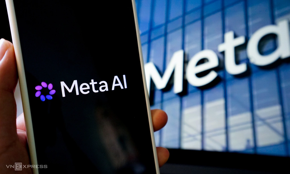 The Meta AI logo displayed on a smartphone. Photo: Bao Lam, Dan Khue