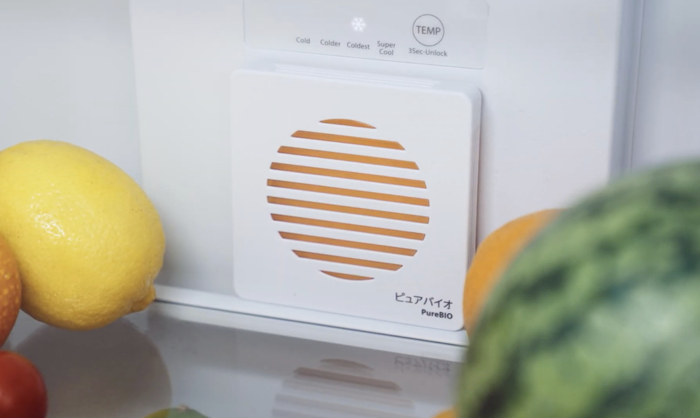 The PureBio Go filter creates a gentle orange scent every time you open the refrigerator and can be easily replaced. Photo: Toshiba