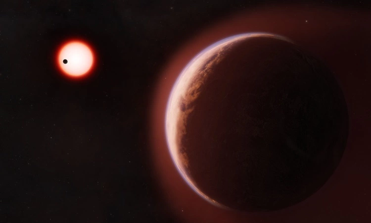 Simulation of the helium-rich atmosphere surrounding exoplanet LHS 1140 b. Photo: Melissa Weiss/Harvard & Smithsonian Center for Astrophysics