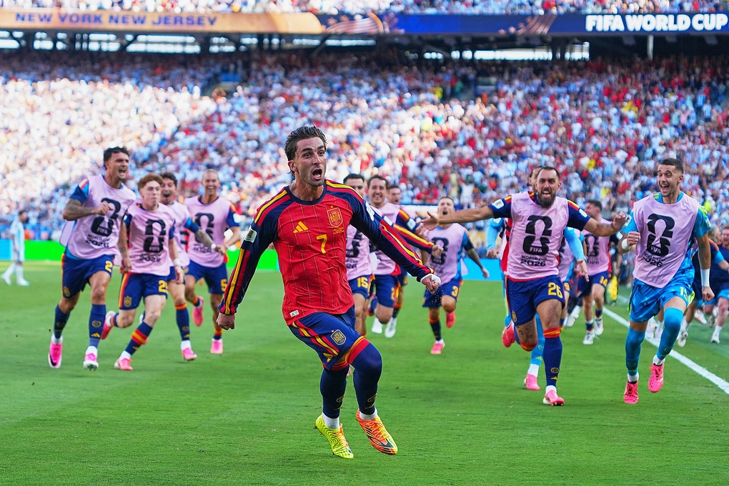 Ferran Torres (No. 7) celebrates the only goal in the 2026 World Cup final between Spain and Argentina in East Rutherford, New Jersey, USA, July 19, 2026. Photo: AP