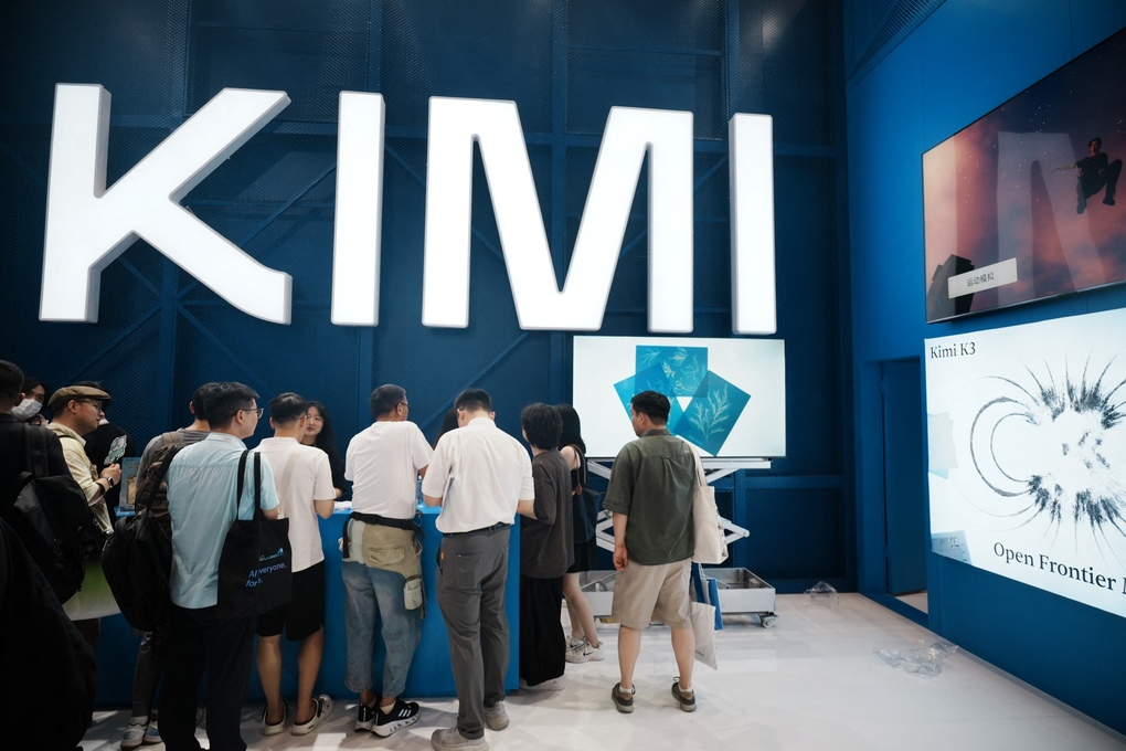 Visitors at the booth introducing the Kimi K3 AI model of startup Moonshot during the World AI Conference (WAIC) in Shanghai, China, July 17, 2026. Photo: AFP