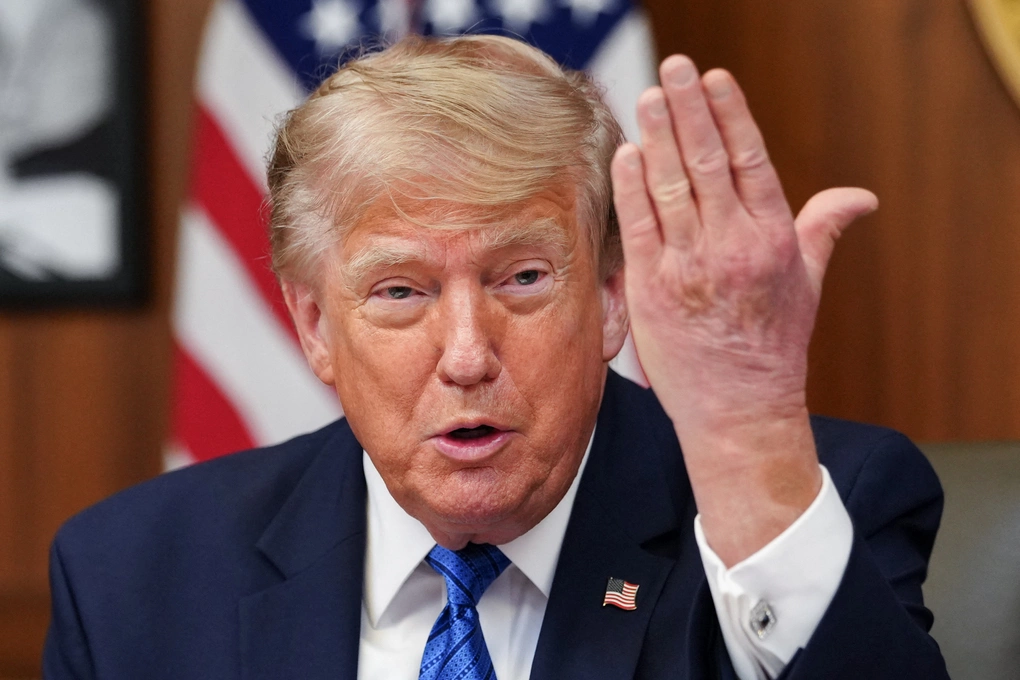 Tổng thống Mỹ Donald Trump trong cuộc họp nội các tại Trại David, bang Maryland ngày 31/7. Ảnh: AFP
