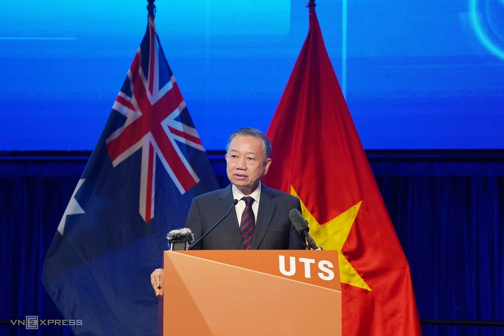 Tổng Bí thư, Chủ tịch nước Tô Lâm phát biểu tại Australia ngày 10/8. Ảnh: Lưu Quý