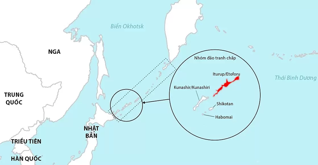 Vị trí quần đảo tranh chấp giữa Nga và Nhật Bản. Đồ họa: GIS